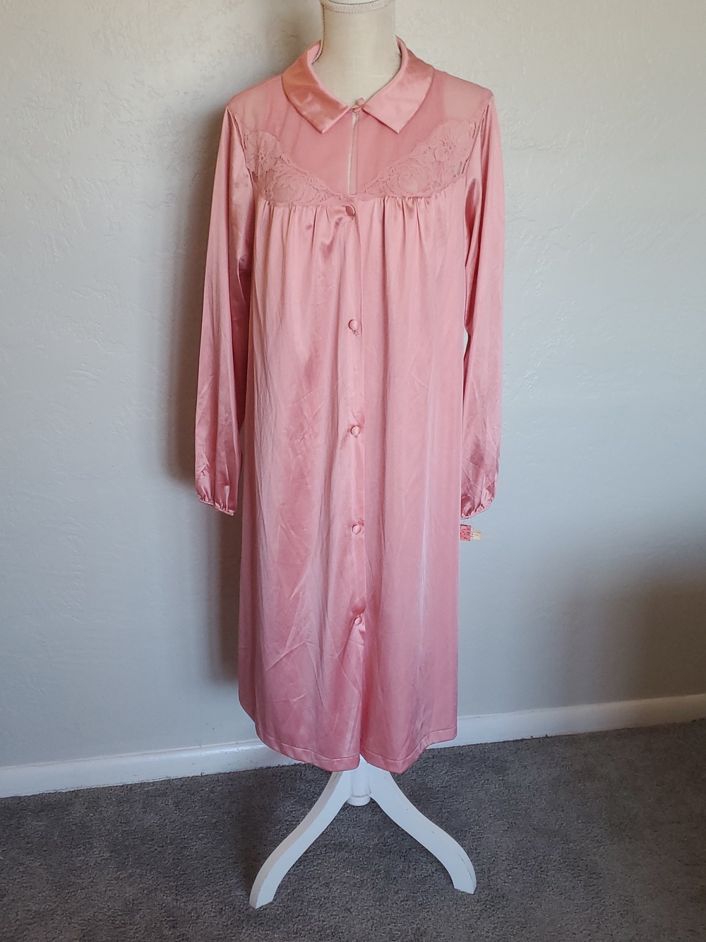 NWT VANITY FAIR Glisanda Tricot Satin Lace Nightgown & Robe Peignoir Set Medium